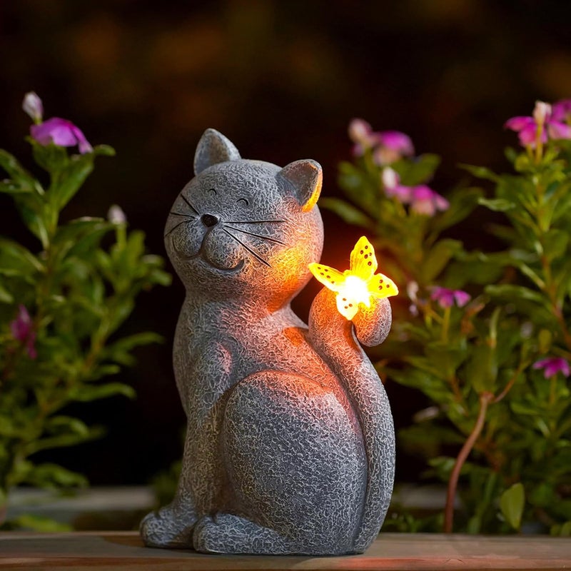 Nacome Cat Outdoor Statues for Garden: Outside Decor with Butterfly Clearance for Yard Art Lawn Ornaments Porch Patio Balcony Home House for Grandma Mom Women - Image 1